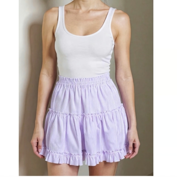 Hill House Dresses & Skirts - Hill House The Paz Linen Skirt Striped Lilac Tiered Smocked XS